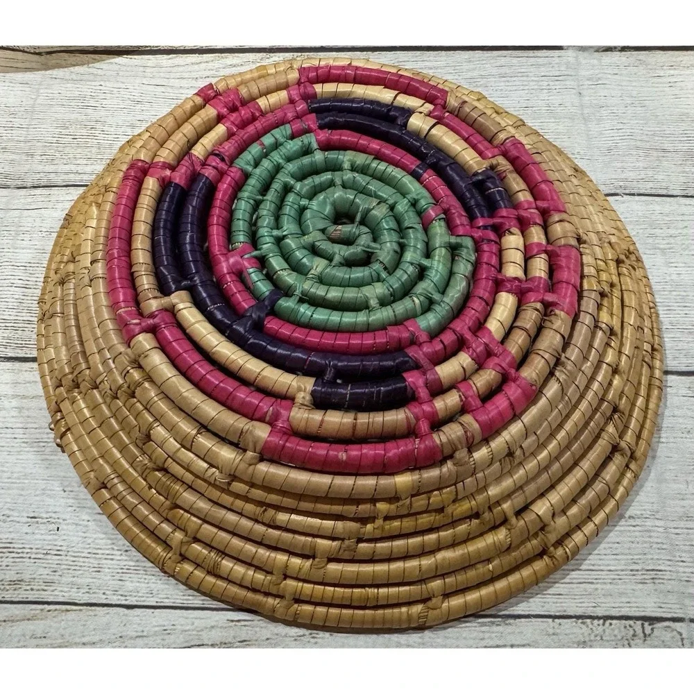 Lot of 2 Handwoven Coiled Basket Bowl Wall Decor BOHO Southwest